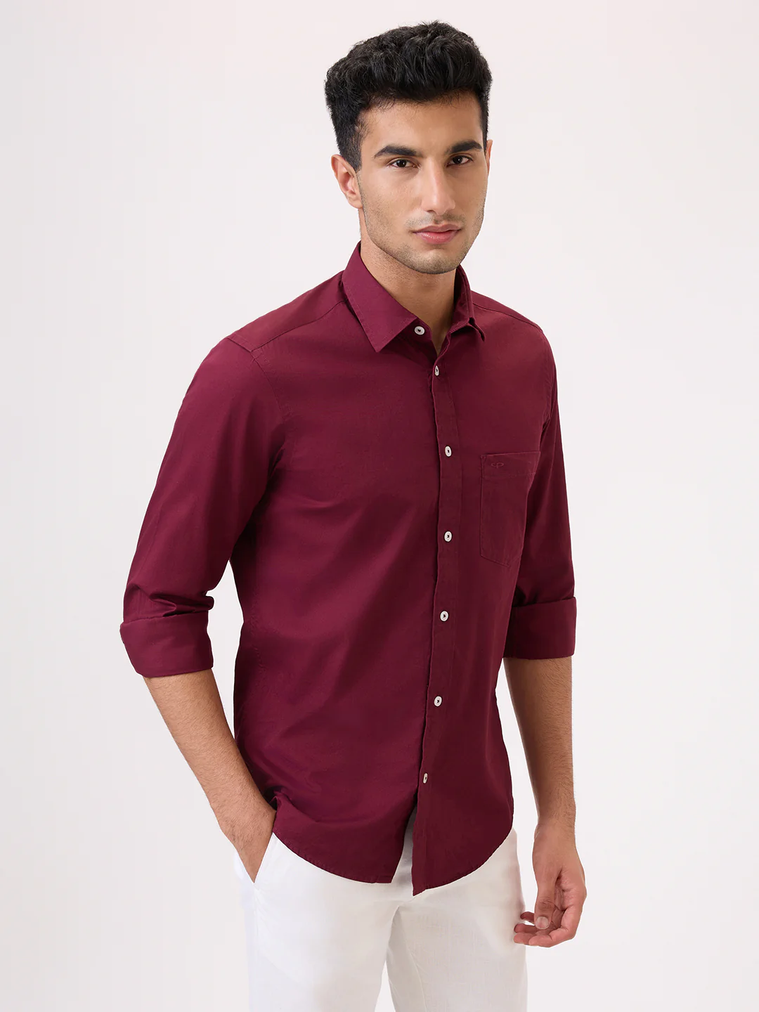 Colorplus Men Maroon Solid Regular Fit Cotton Casual Shirt - Image 4