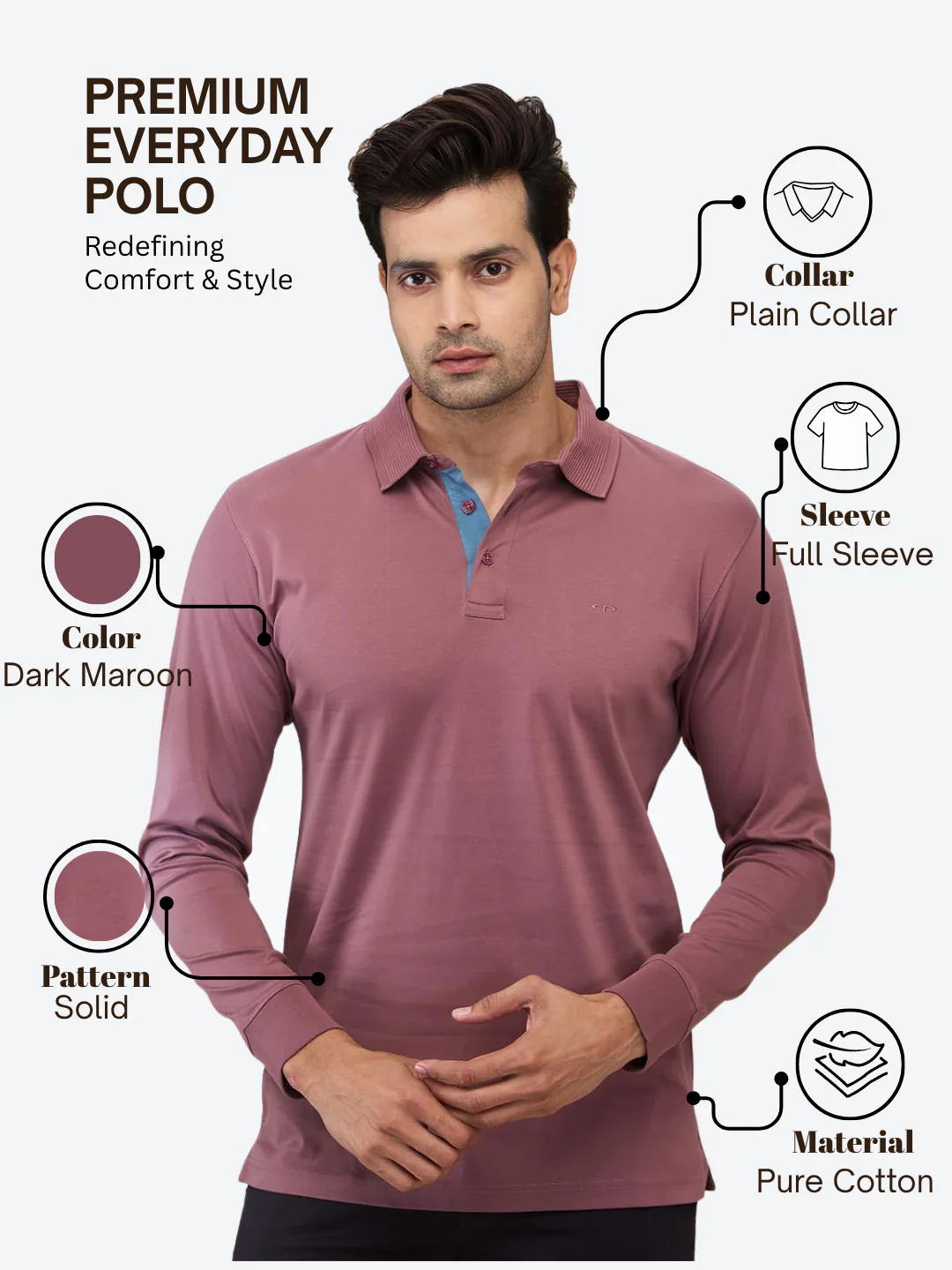 Colorplus Men Maroon Regular Fit Solid Polo Neck Collar T-Shirt - Image 4