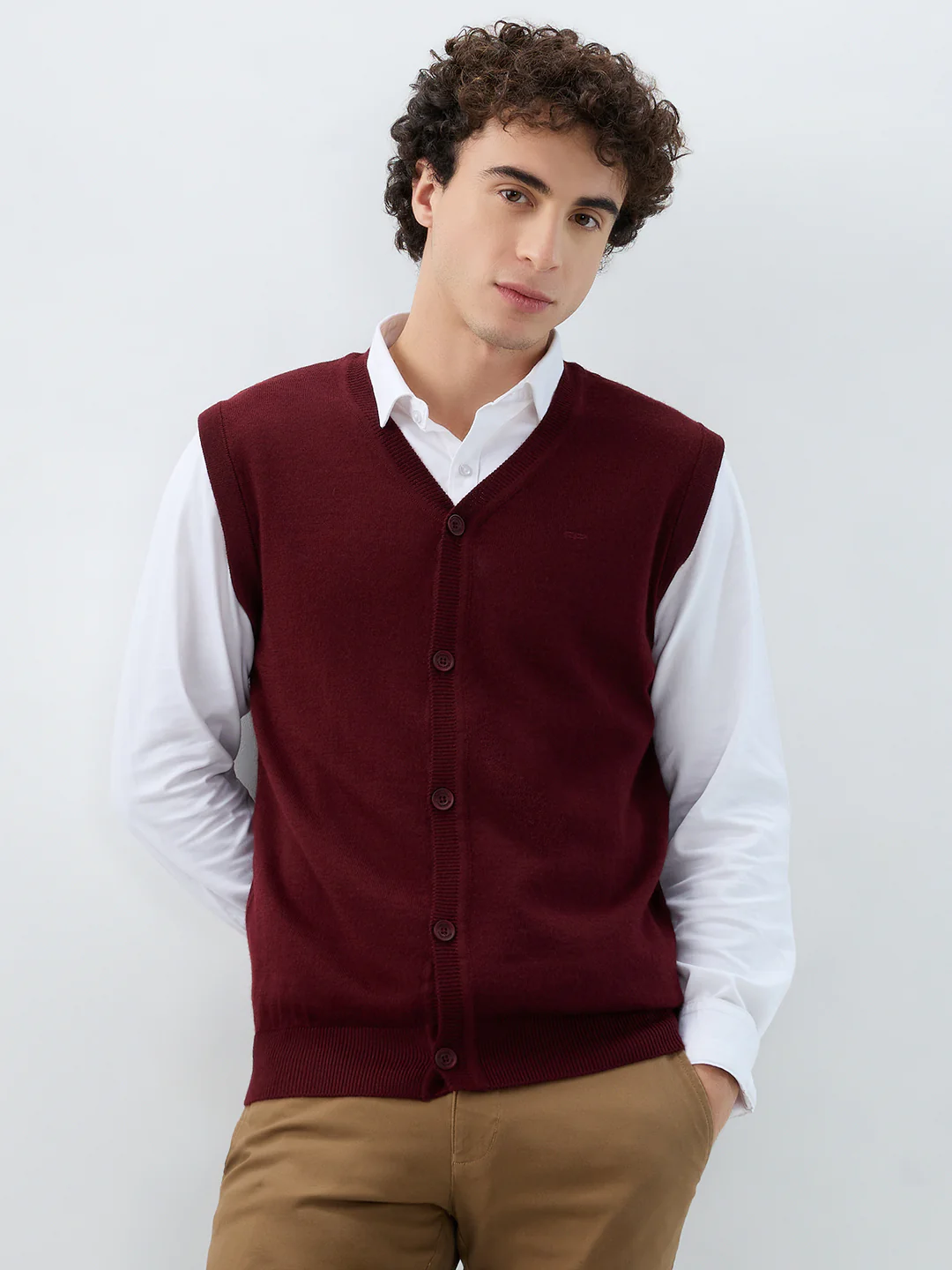 Colorplus Men Maroon Solid Regular Fit Wool Blend Sweatshirt