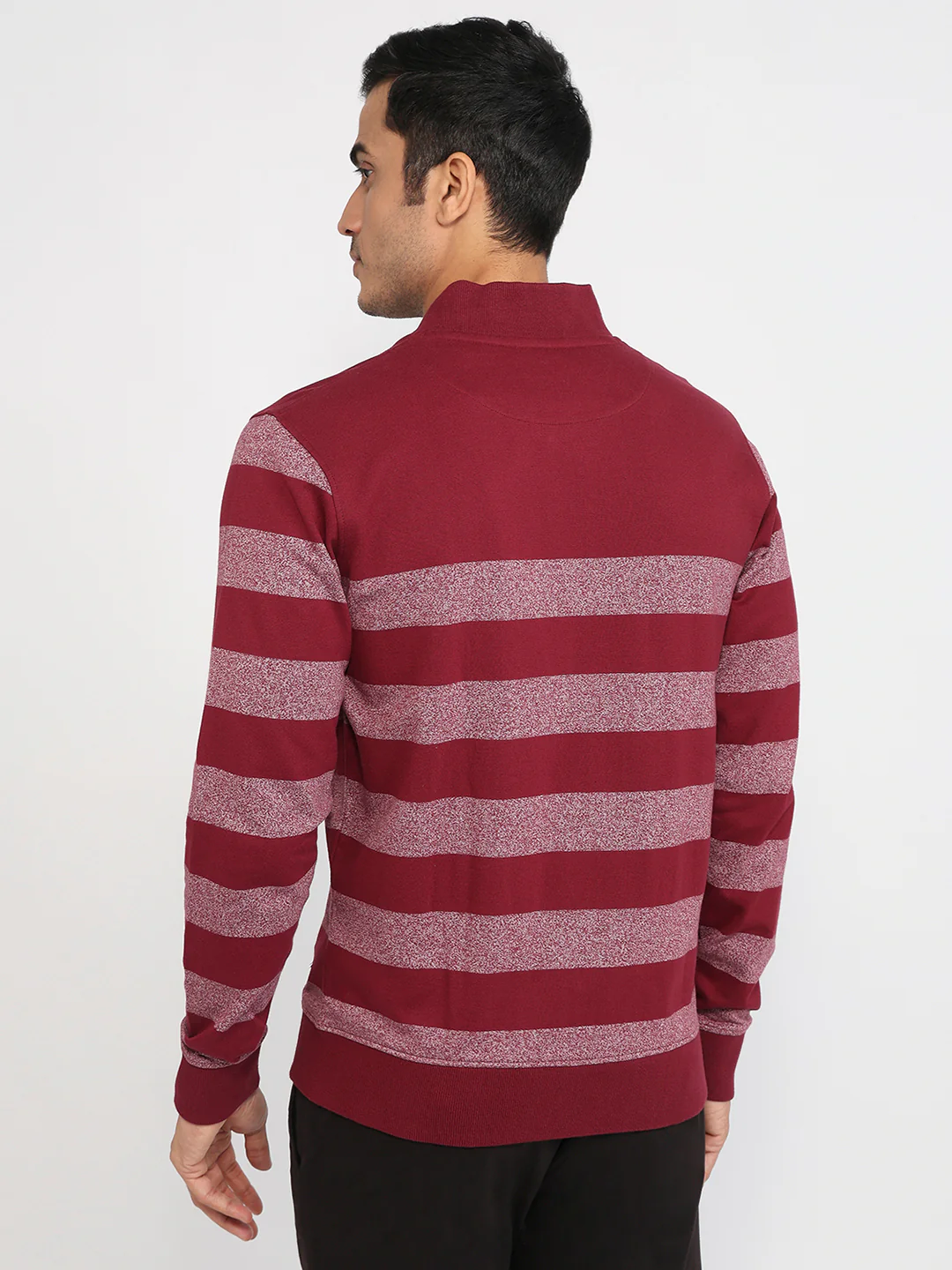 Colorplus Men Maroon Stripe Tailored Fit Cotton Sweatshirt - Image 4