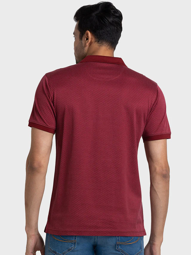 Colorplus Men Maroon Woven Design Tailored Fit Half Sleeve Polo Neck T-Shirt - Image 4