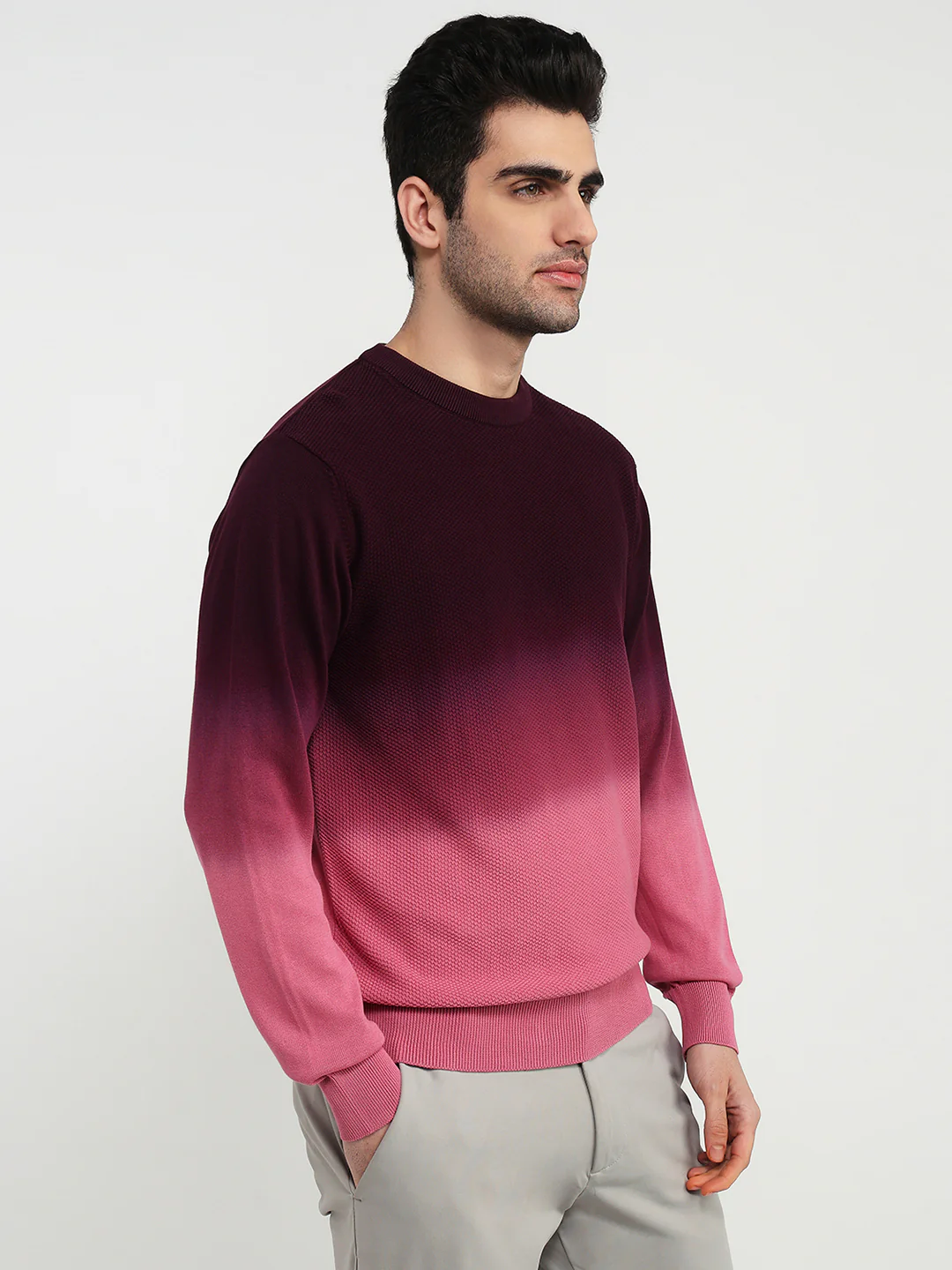 Colorplus Men Marron Jacquard Regular Fit Cotton Sweatshirt - Image 3