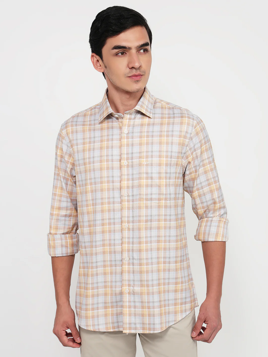 Colorplus Men Orange Checks Regular Fit Cotton Casual Shirt