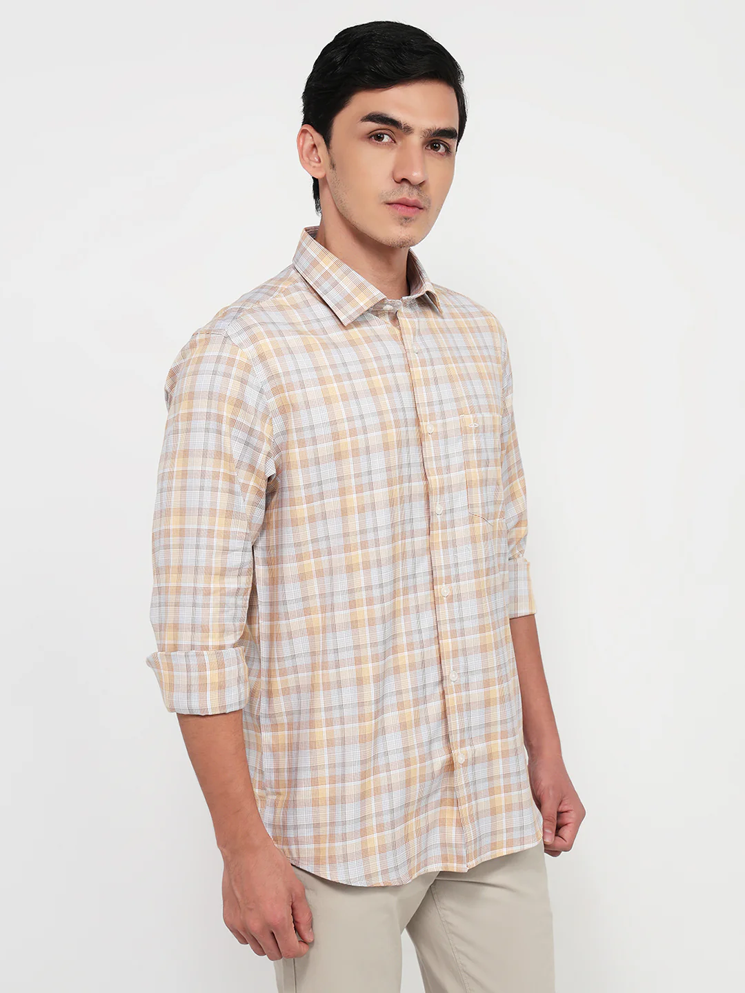 Colorplus Men Orange Checks Regular Fit Cotton Casual Shirt - Image 3