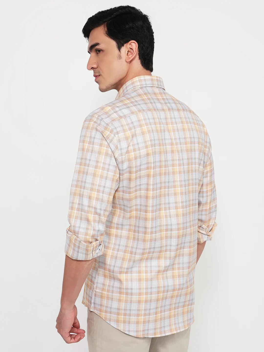 Colorplus Men Orange Checks Regular Fit Cotton Casual Shirt - Image 4