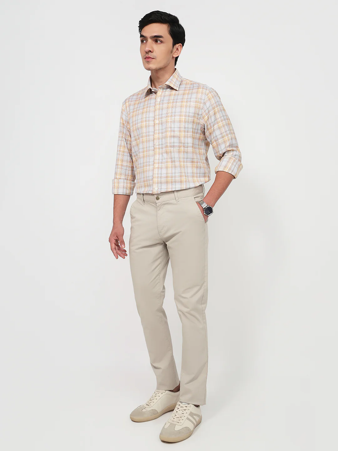 Colorplus Men Orange Checks Regular Fit Cotton Casual Shirt - Image 5