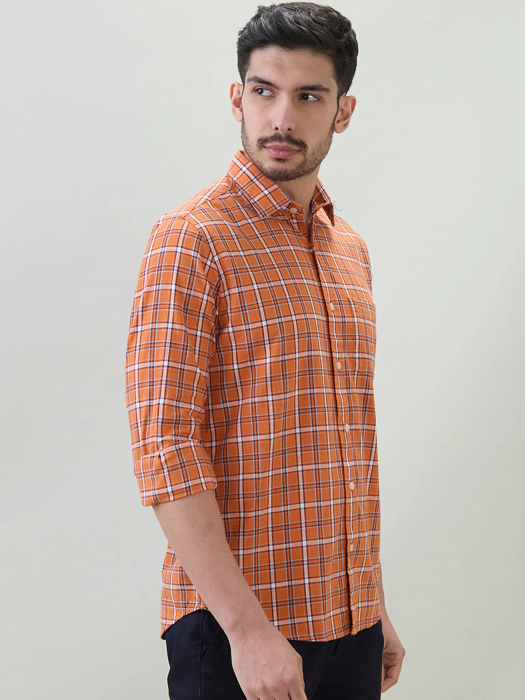 Colorplus Men Orange Checks Regular Fit Cotton Casual Shirt - Image 2