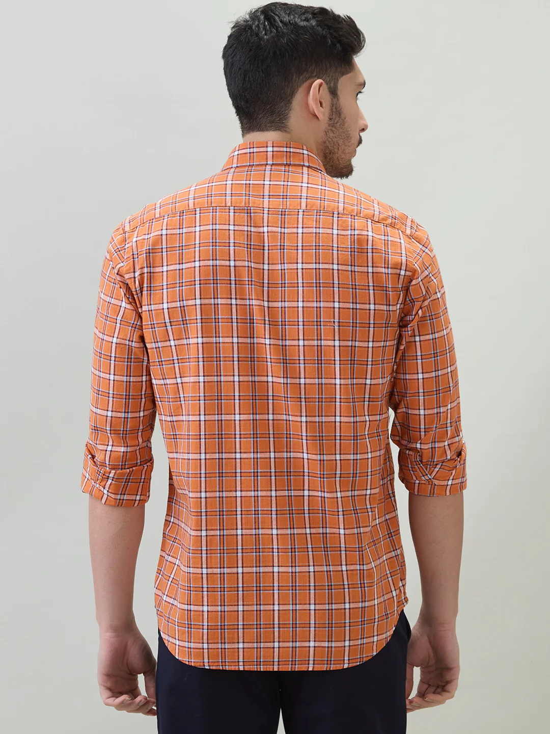 Colorplus Men Orange Checks Regular Fit Cotton Casual Shirt - Image 4