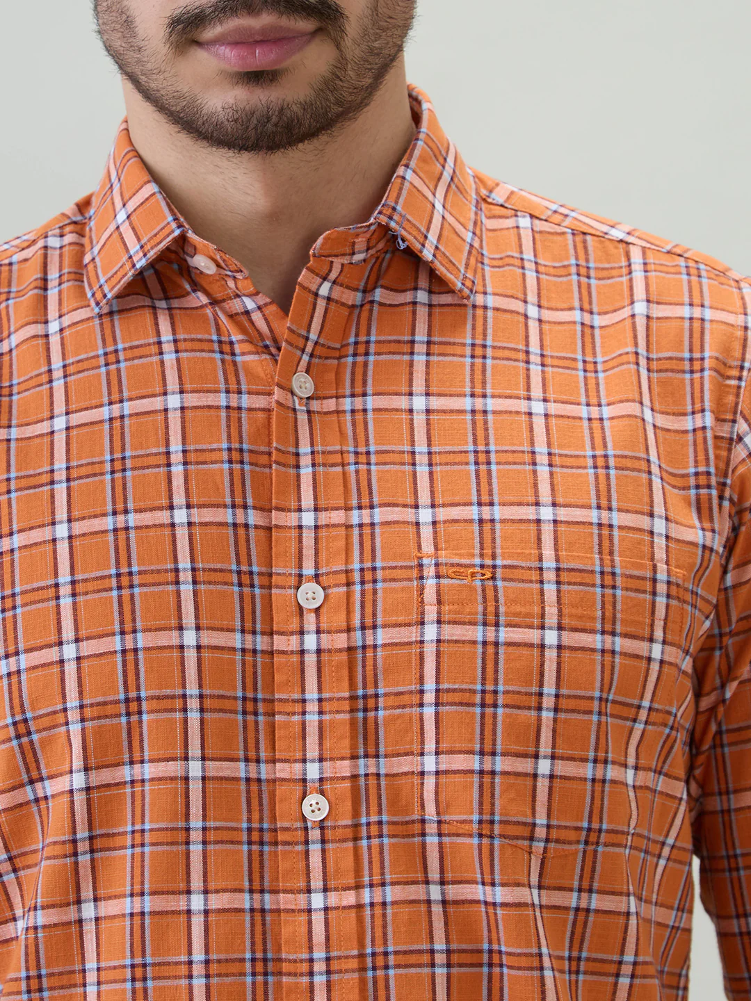 Colorplus Men Orange Checks Regular Fit Cotton Casual Shirt - Image 6