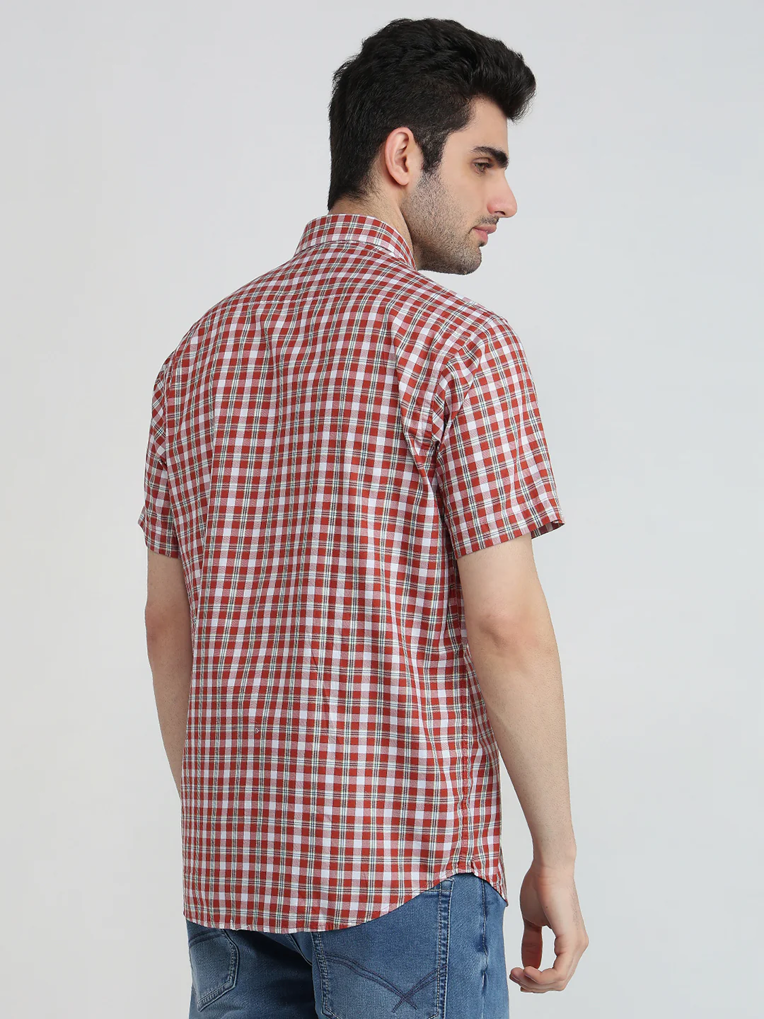 Colorplus Men Orange Checks Regular Fit Cotton Casual Shirt - Image 4