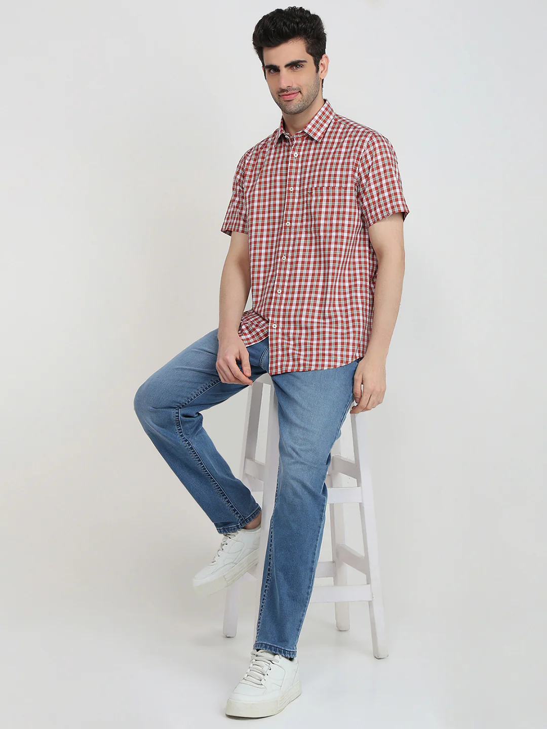 Colorplus Men Orange Checks Regular Fit Cotton Casual Shirt - Image 5