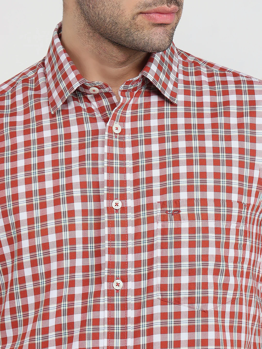 Colorplus Men Orange Checks Regular Fit Cotton Casual Shirt - Image 6