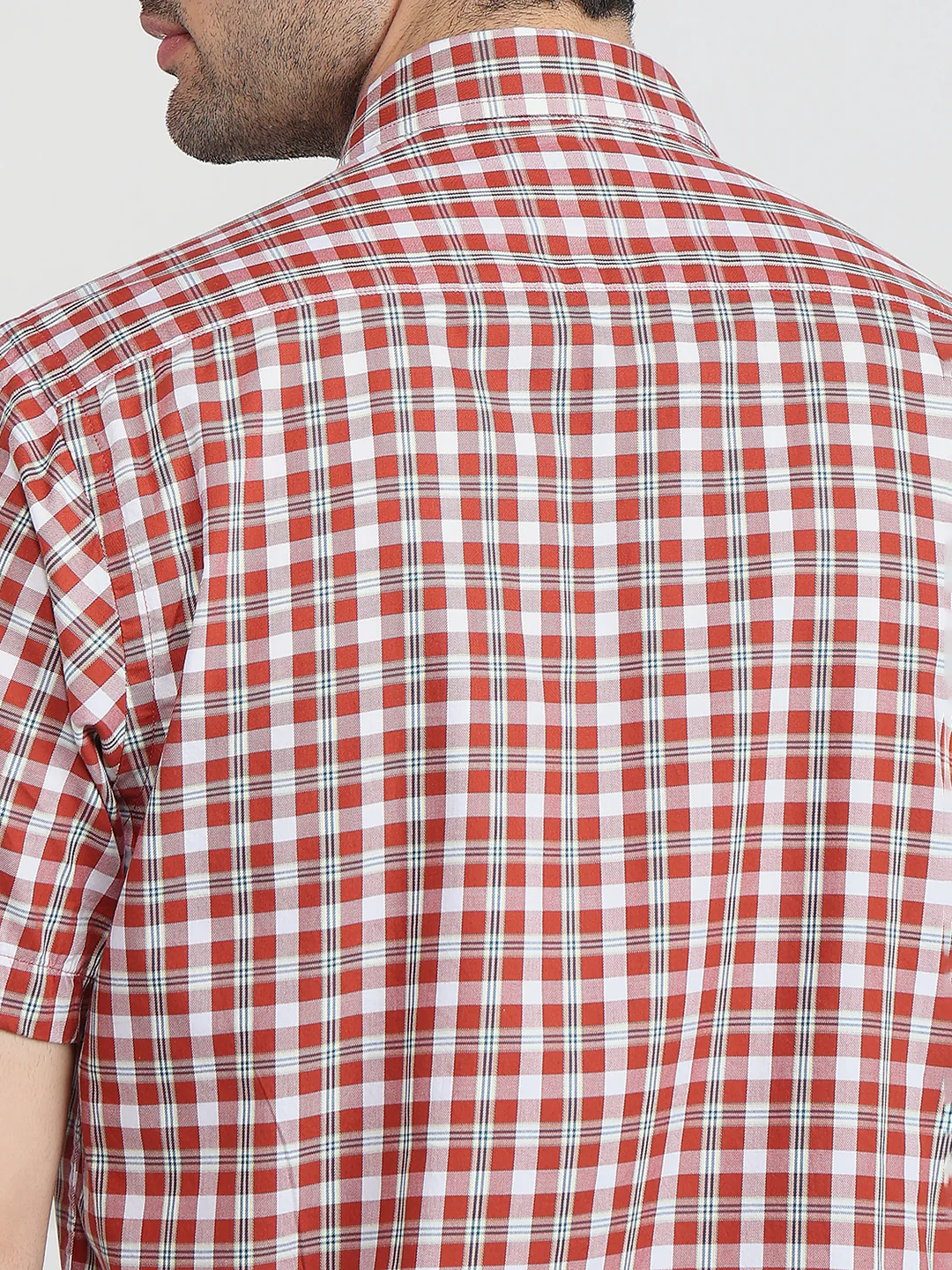 Colorplus Men Orange Checks Regular Fit Cotton Casual Shirt - Image 7