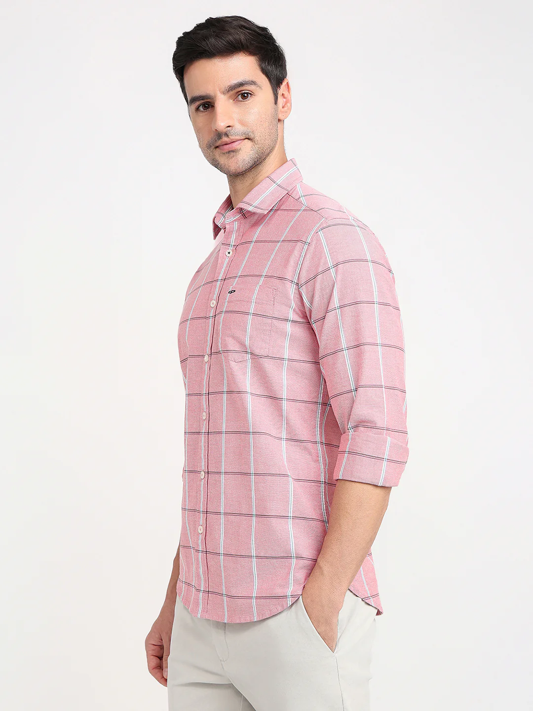 Colorplus Men Orange Checks Slim Fit Cotton Blend Full Sleeve Casual Shirt - Image 2