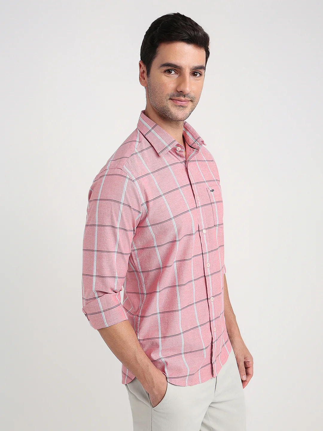 Colorplus Men Orange Checks Slim Fit Cotton Blend Full Sleeve Casual Shirt - Image 3