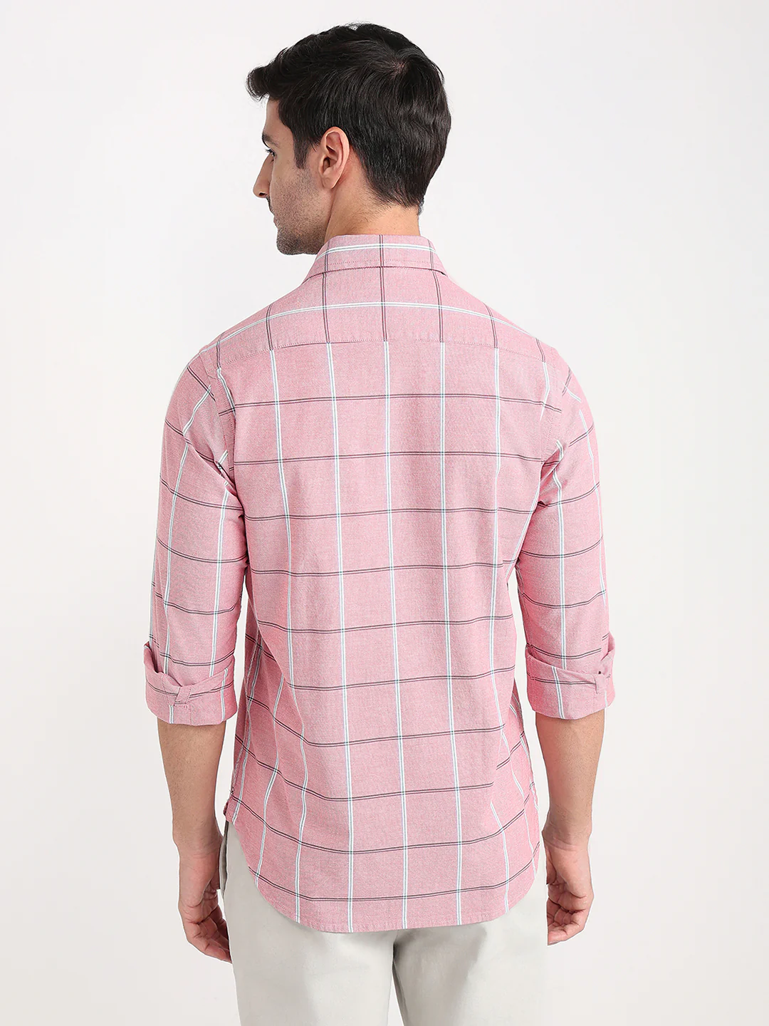 Colorplus Men Orange Checks Slim Fit Cotton Blend Full Sleeve Casual Shirt - Image 4