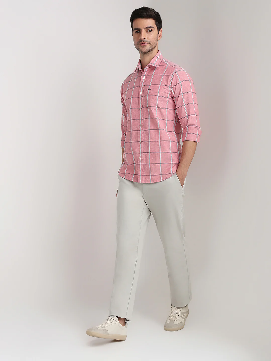 Colorplus Men Orange Checks Slim Fit Cotton Blend Full Sleeve Casual Shirt - Image 5