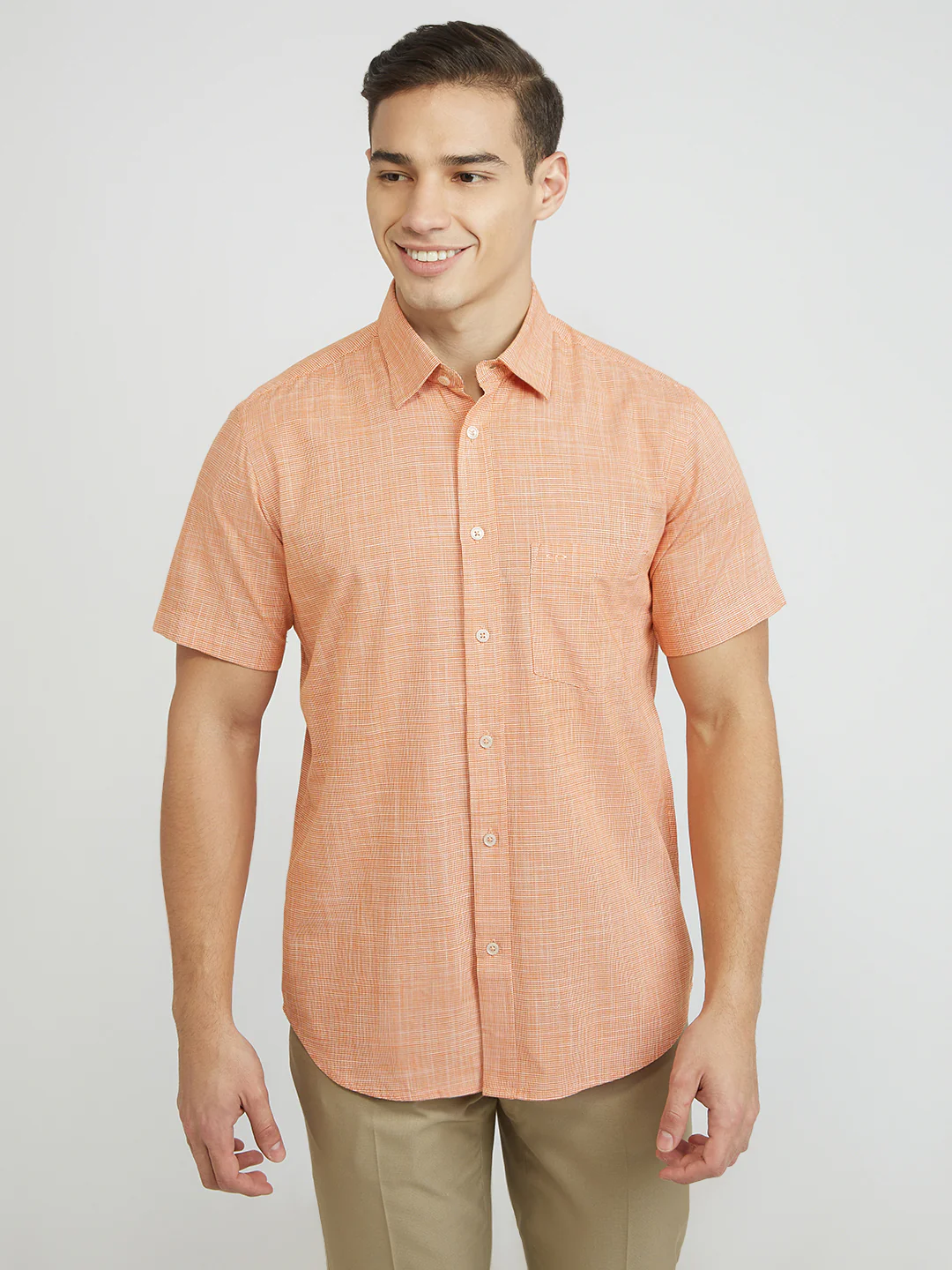 Colorplus Men Orange Plain Regular Fit Cotton Casual Shirt