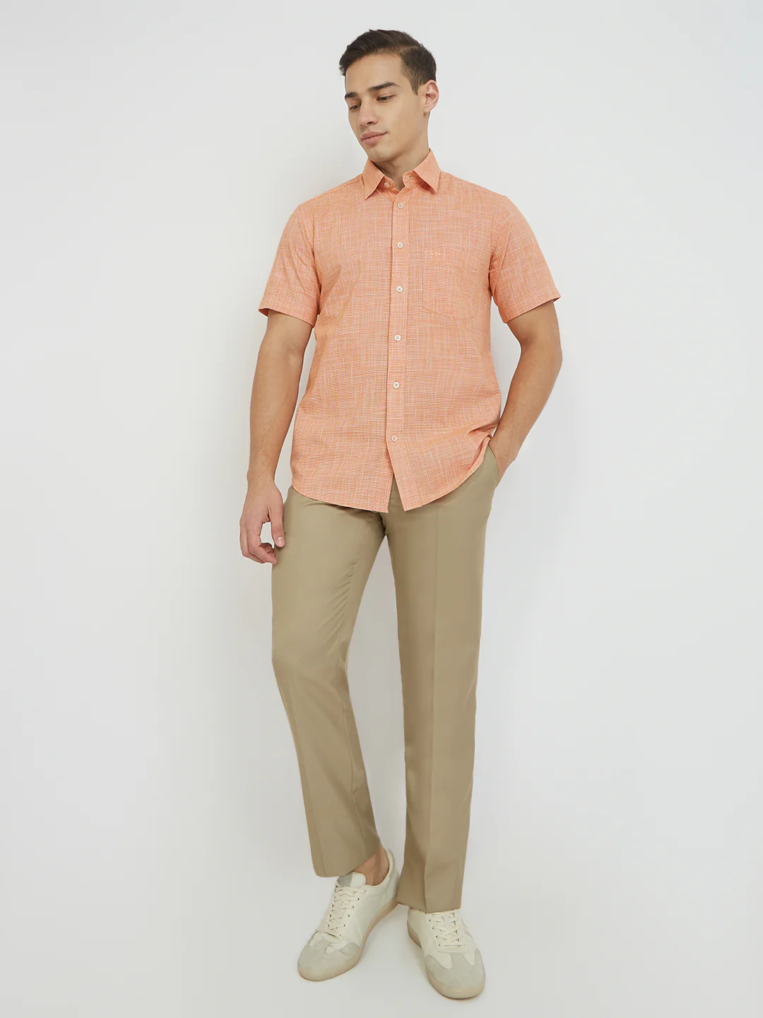 Colorplus Men Orange Plain Regular Fit Cotton Casual Shirt - Image 6