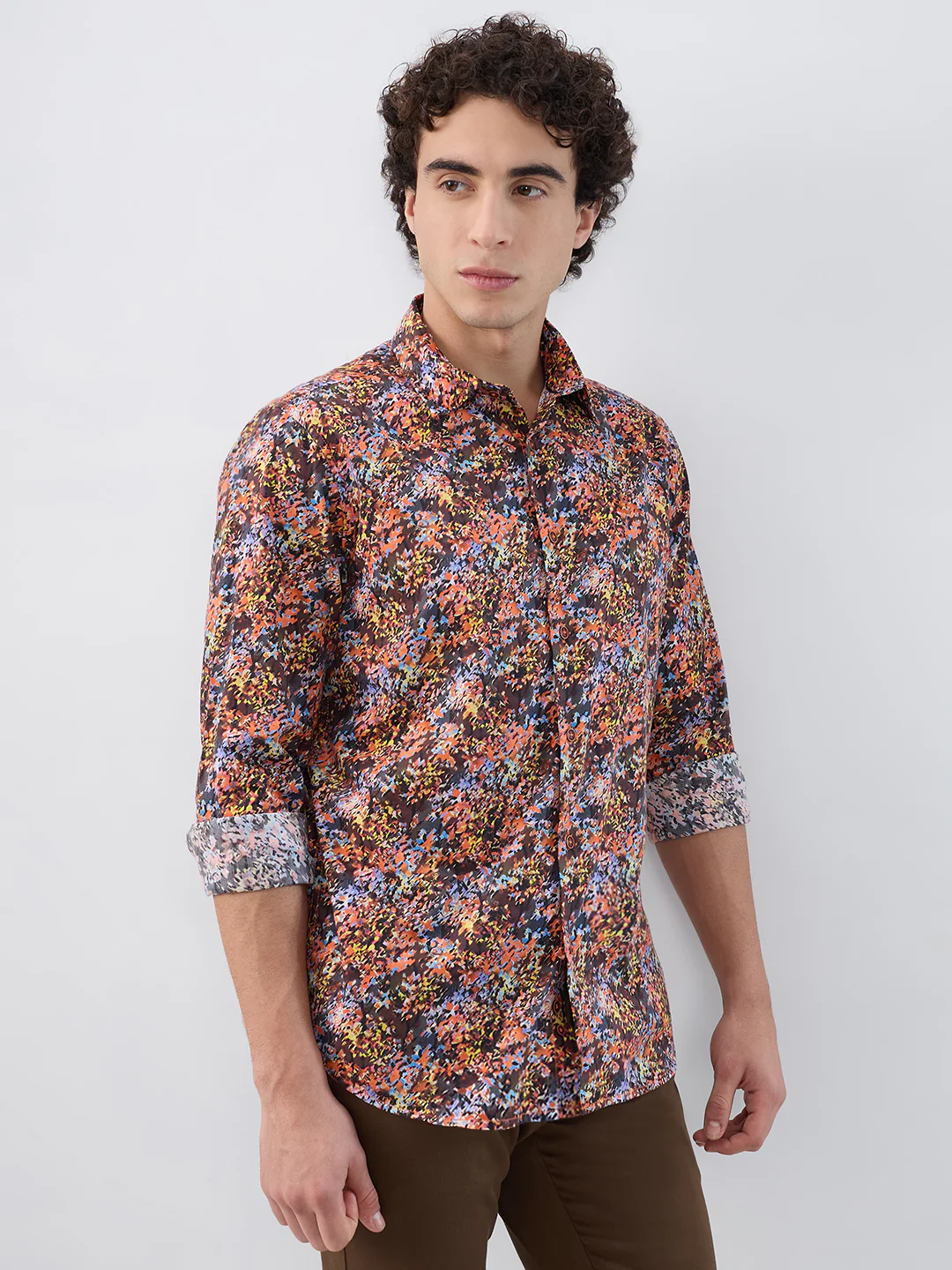 Colorplus Men Orange Print Regular Fit Cotton Shirt - Image 2