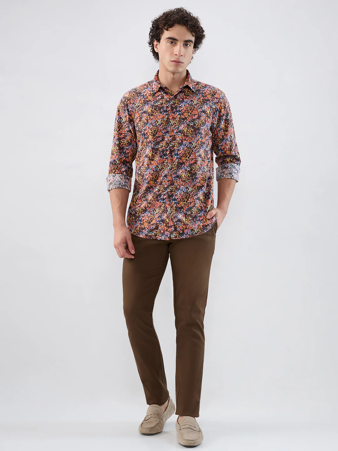Colorplus Men Orange Print Regular Fit Cotton Shirt - Image 5