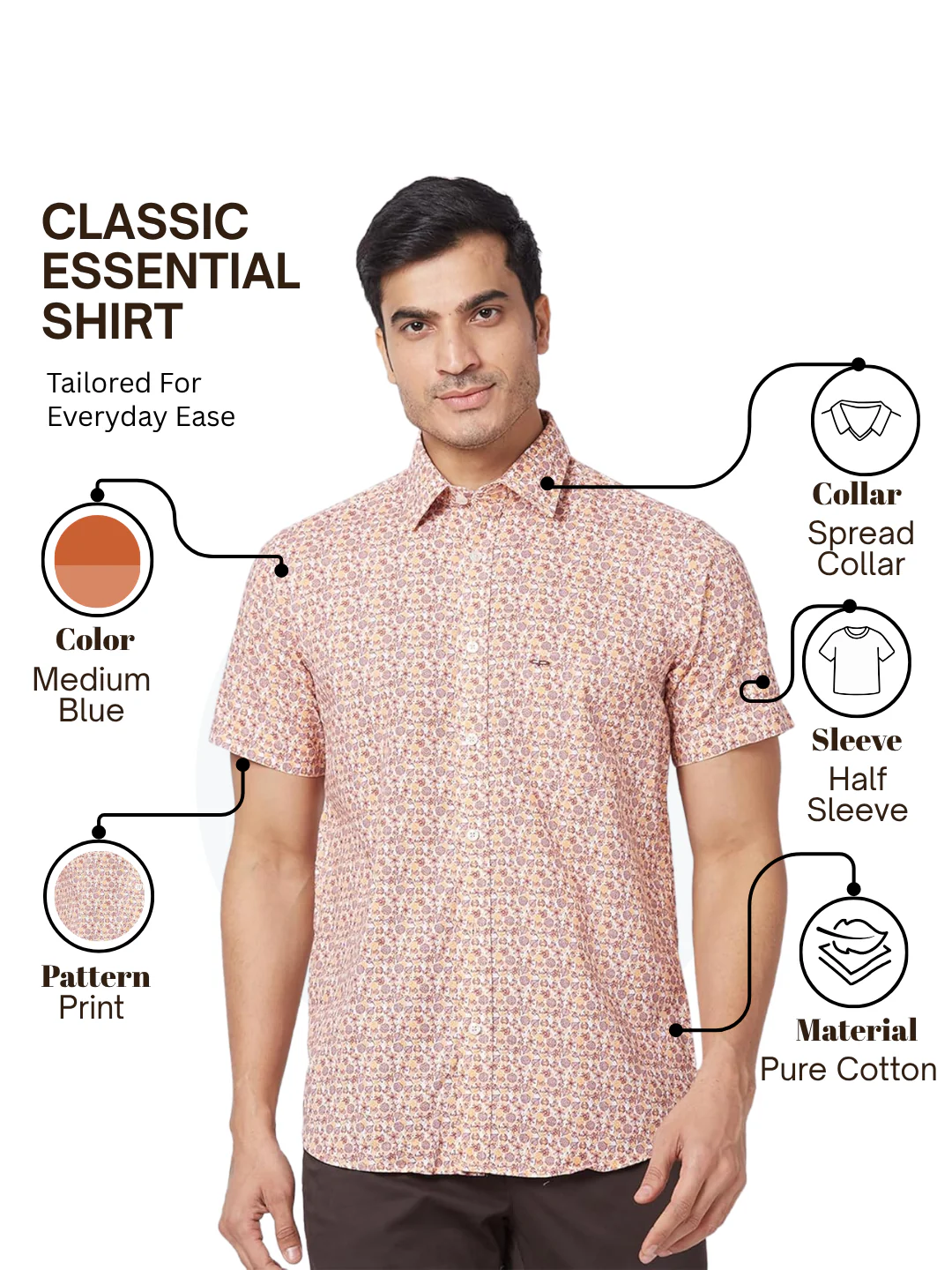 Colorplus Men Orange Tailored Fit Printed Casual Shirt - Image 4
