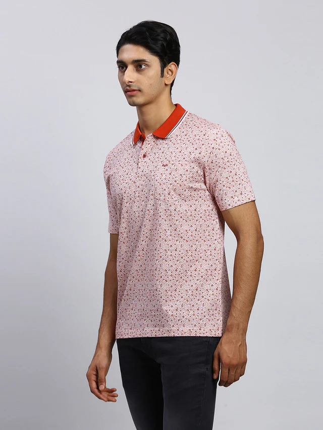Colorplus Men Orange Printed Classic Fit Half Sleeve Polo Neck T-Shirt - Image 3
