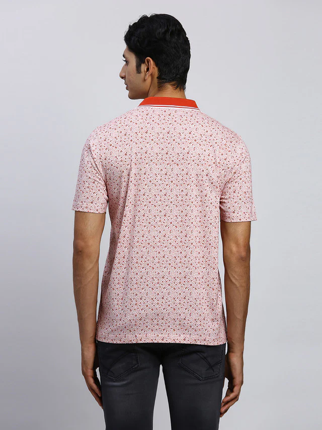 Colorplus Men Orange Printed Classic Fit Half Sleeve Polo Neck T-Shirt - Image 4