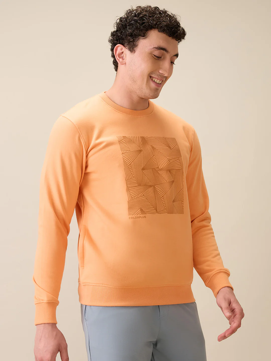 Colorplus Men Orange Printed Regular Fit Cotton Blend Full Sleeve Sweatshirt - Image 2