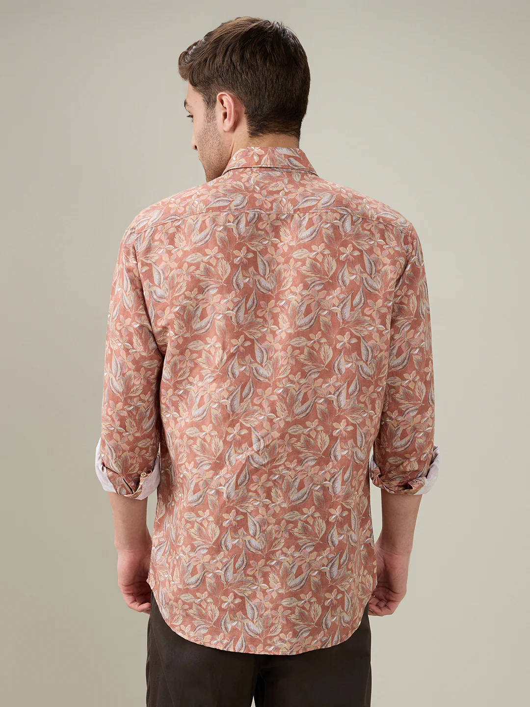 Colorplus Men Orange Printed Regular Fit Linen Blend Full Sleeve Casual Shirt - Image 4