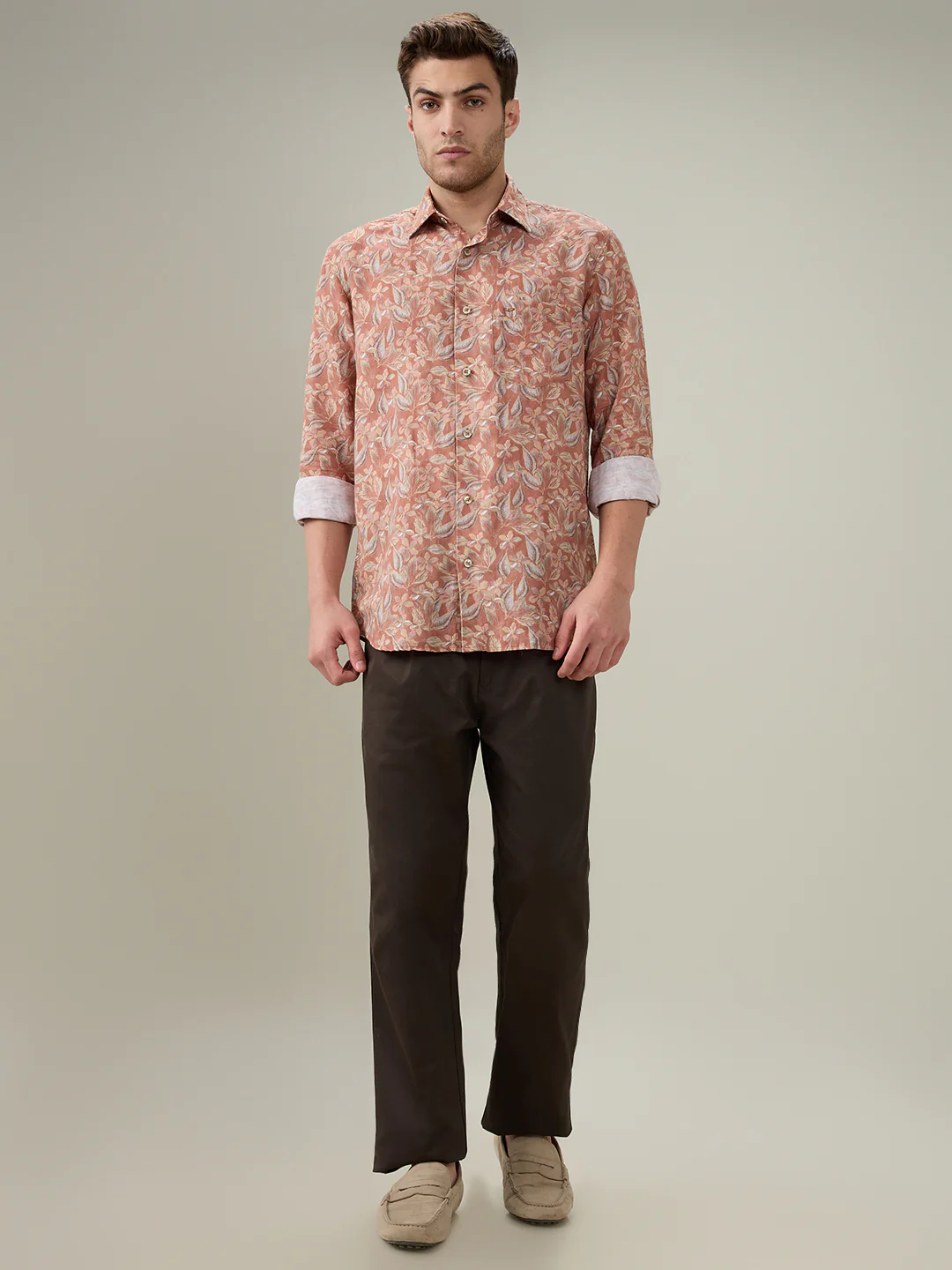 Colorplus Men Orange Printed Regular Fit Linen Blend Full Sleeve Casual Shirt - Image 5