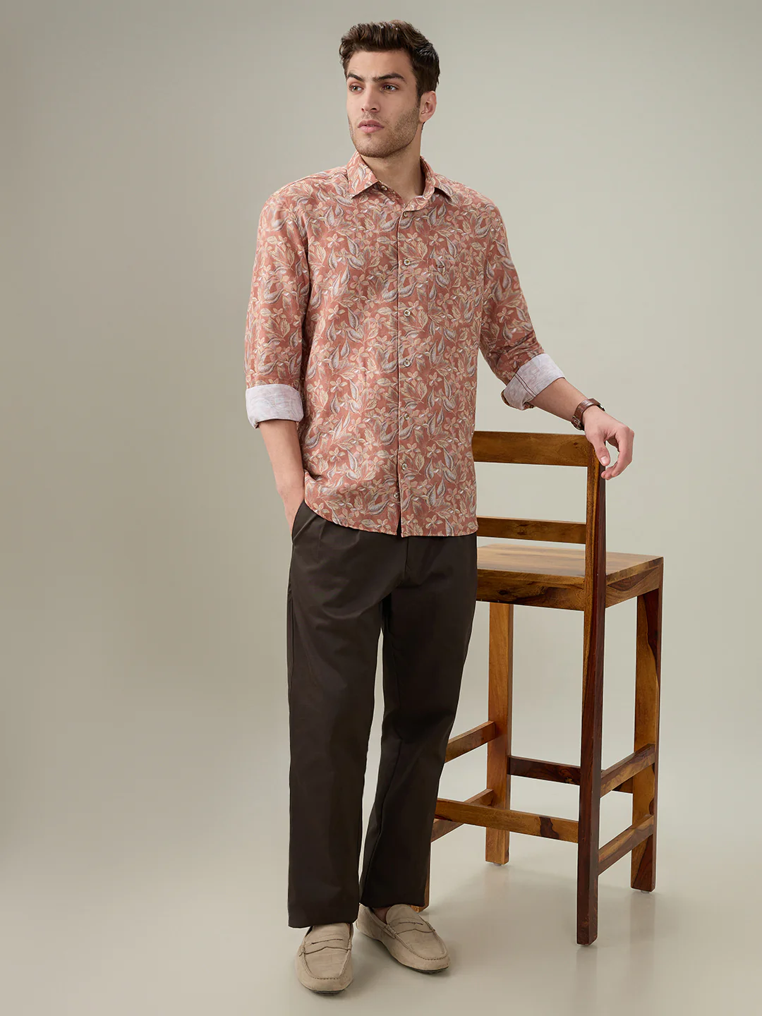 Colorplus Men Orange Printed Regular Fit Linen Blend Full Sleeve Casual Shirt - Image 6