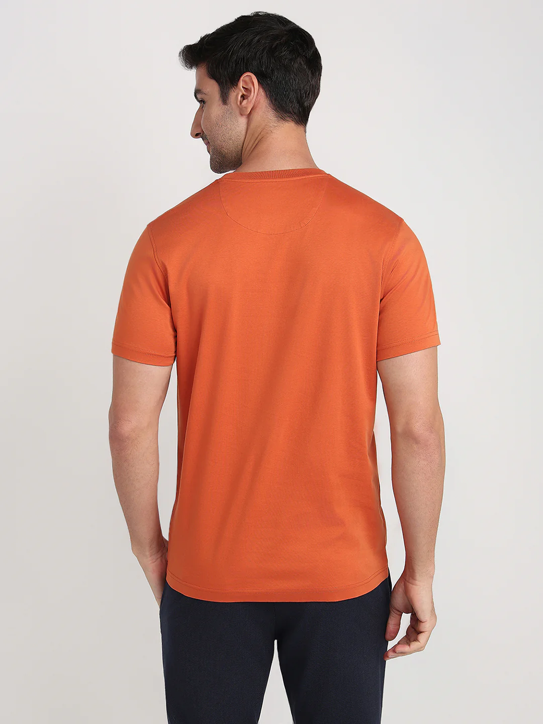 Colorplus Men Orange Solid Regular Fit Cotton Half Sleeve Round Neck Collar T-Shirt - Image 4