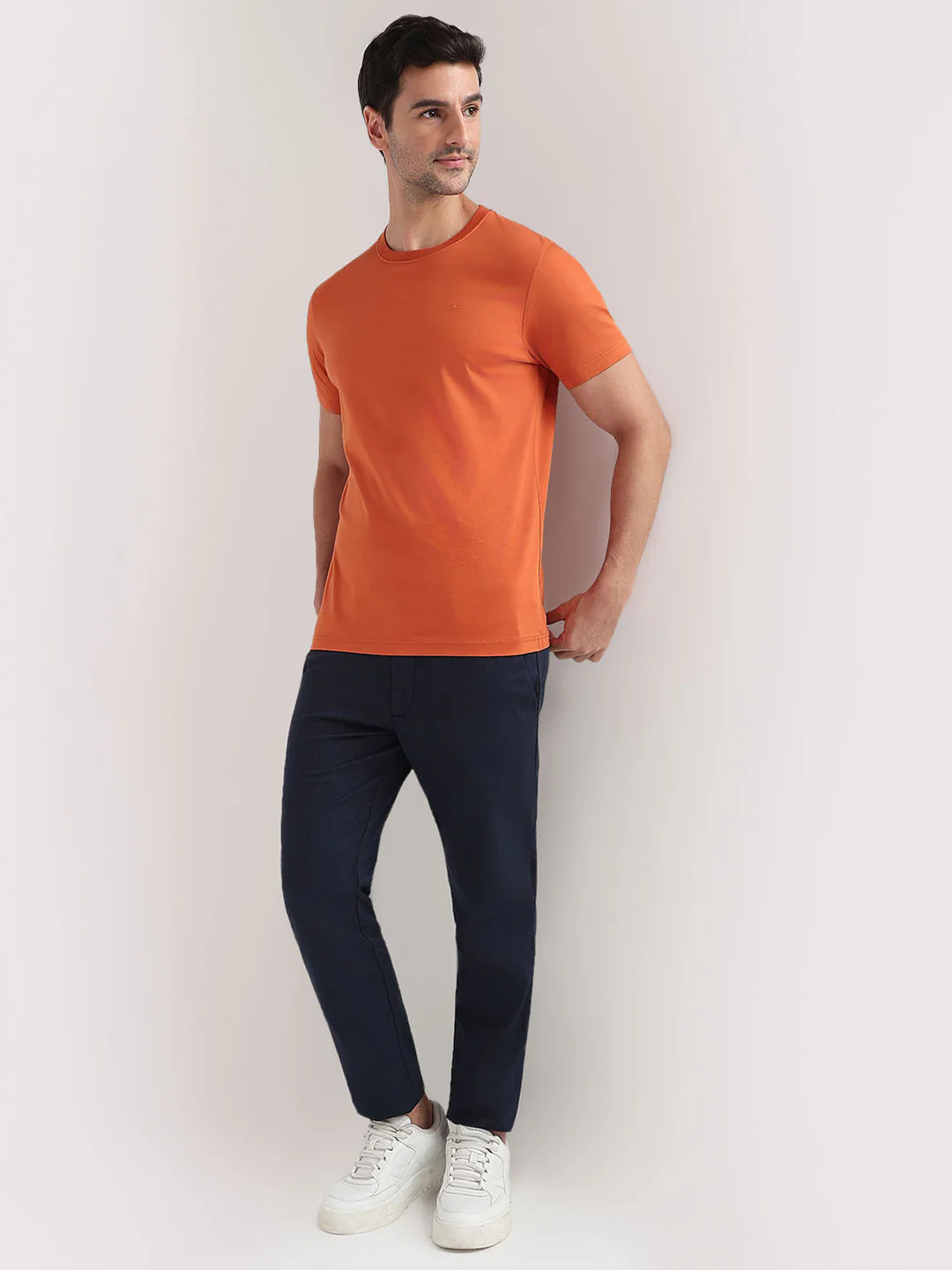 Colorplus Men Orange Solid Regular Fit Cotton Half Sleeve Round Neck Collar T-Shirt - Image 5