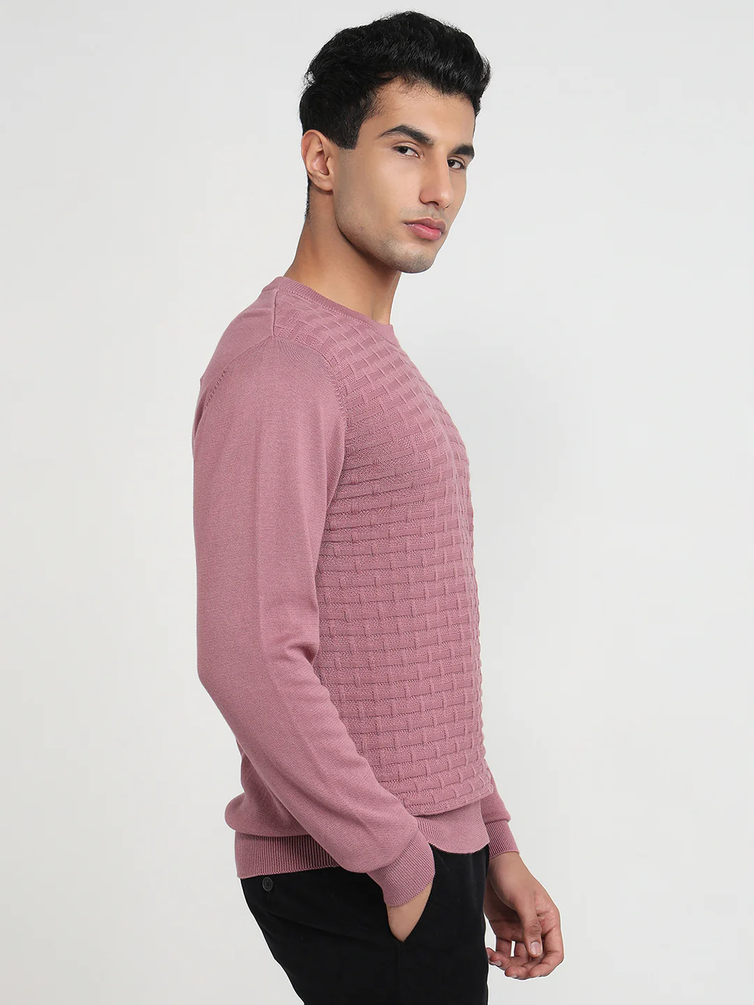 Colorplus Men Pink Jacquard Regular Fit Cotton Sweatshirt - Image 3