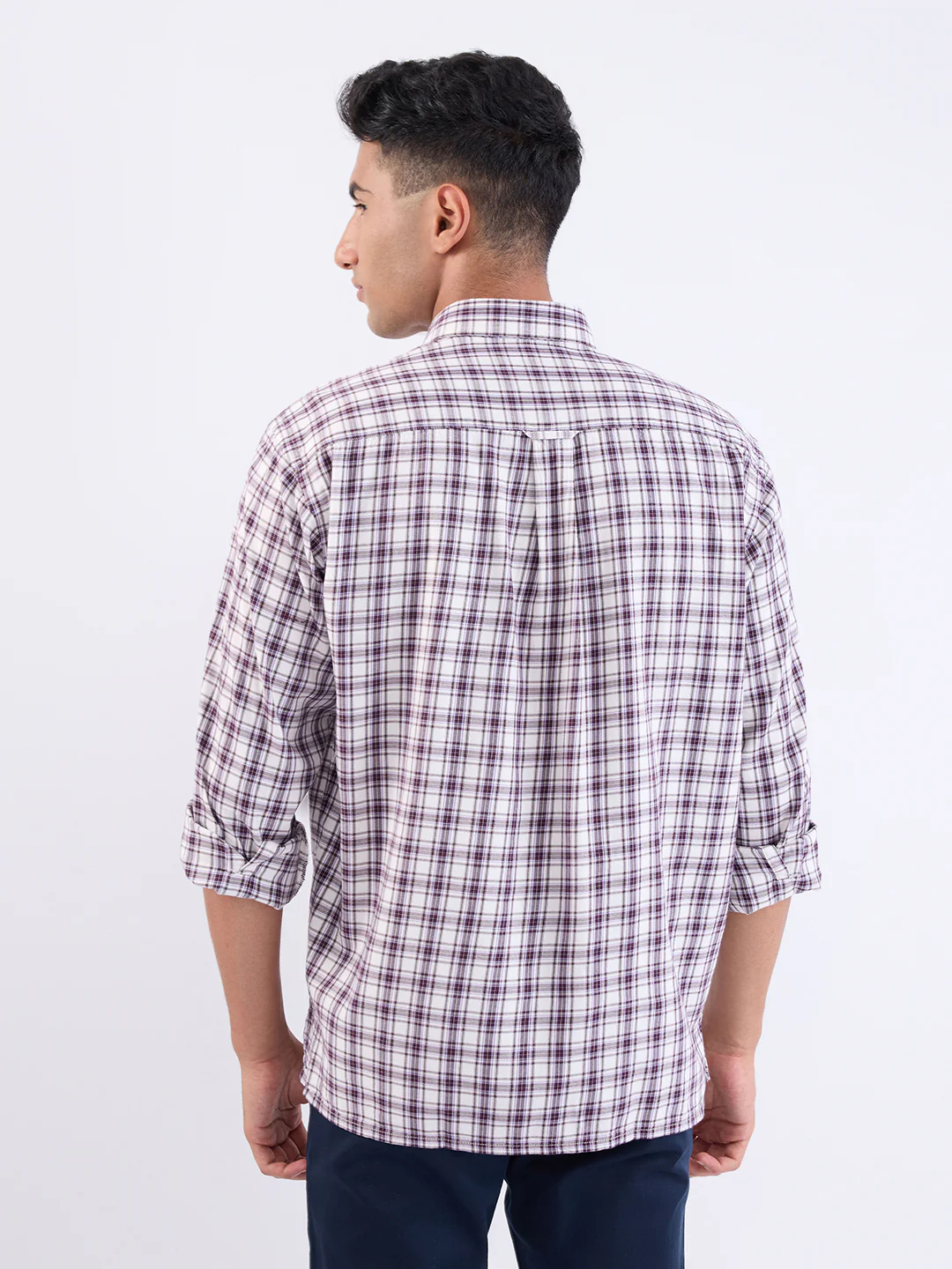 Colorplus Men Purple Checks Comfort Fit Cotton Blend Full Sleeve Casual Shirt - Image 4