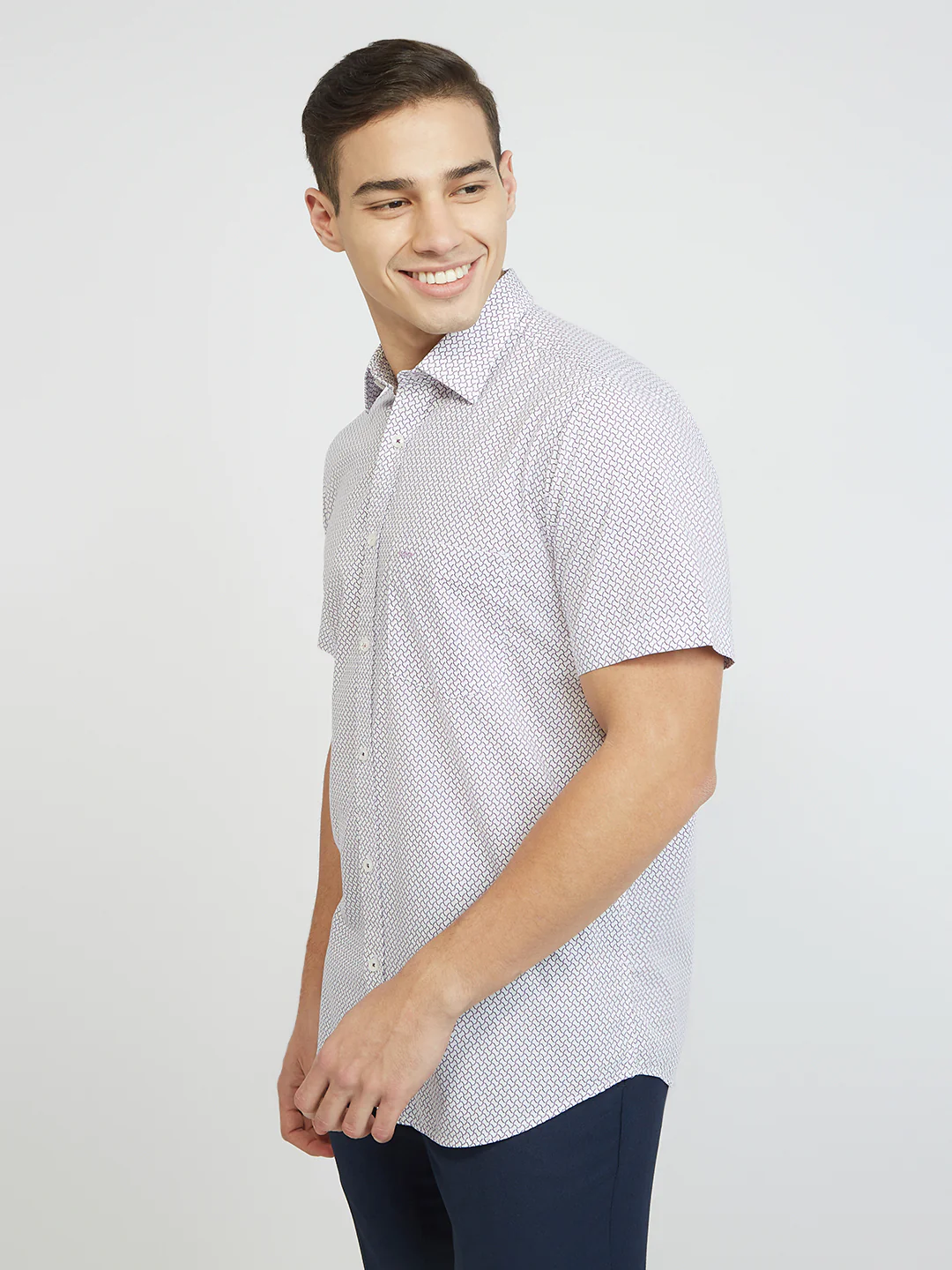 ColorPlus Men Purple Print Regular Fit Cotton Shirt - Image 3