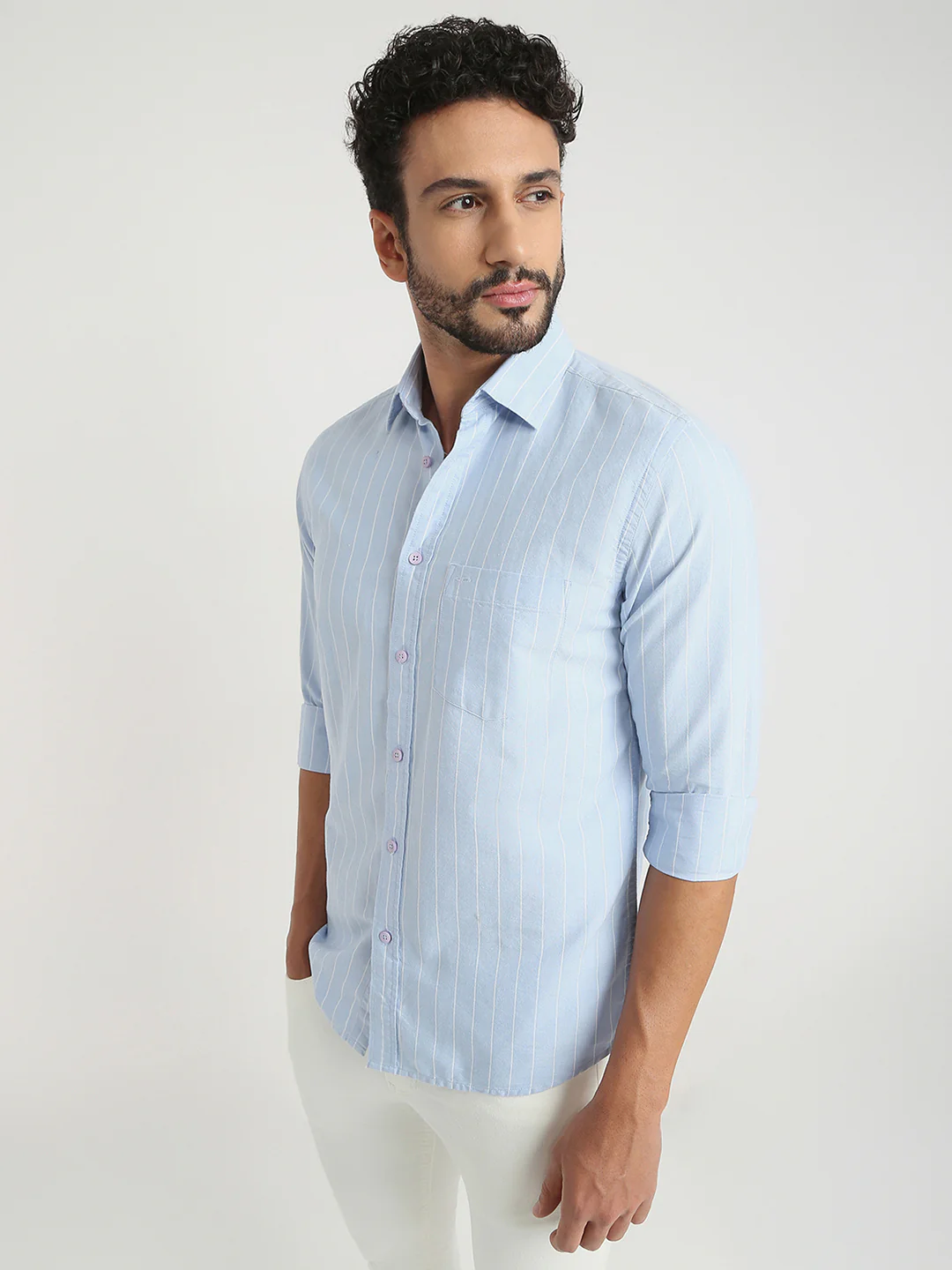 Colorplus Men Purple Stripe Regular Fit Cotton Casual Shirt - Image 3