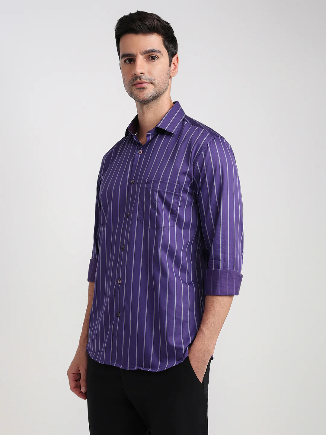 Colorplus Men Purple Stripe Regular Fit Cotton Full Sleeve Casual Shirt - Image 2
