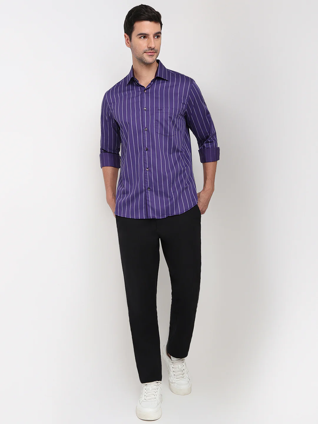 Colorplus Men Purple Stripe Regular Fit Cotton Full Sleeve Casual Shirt - Image 5