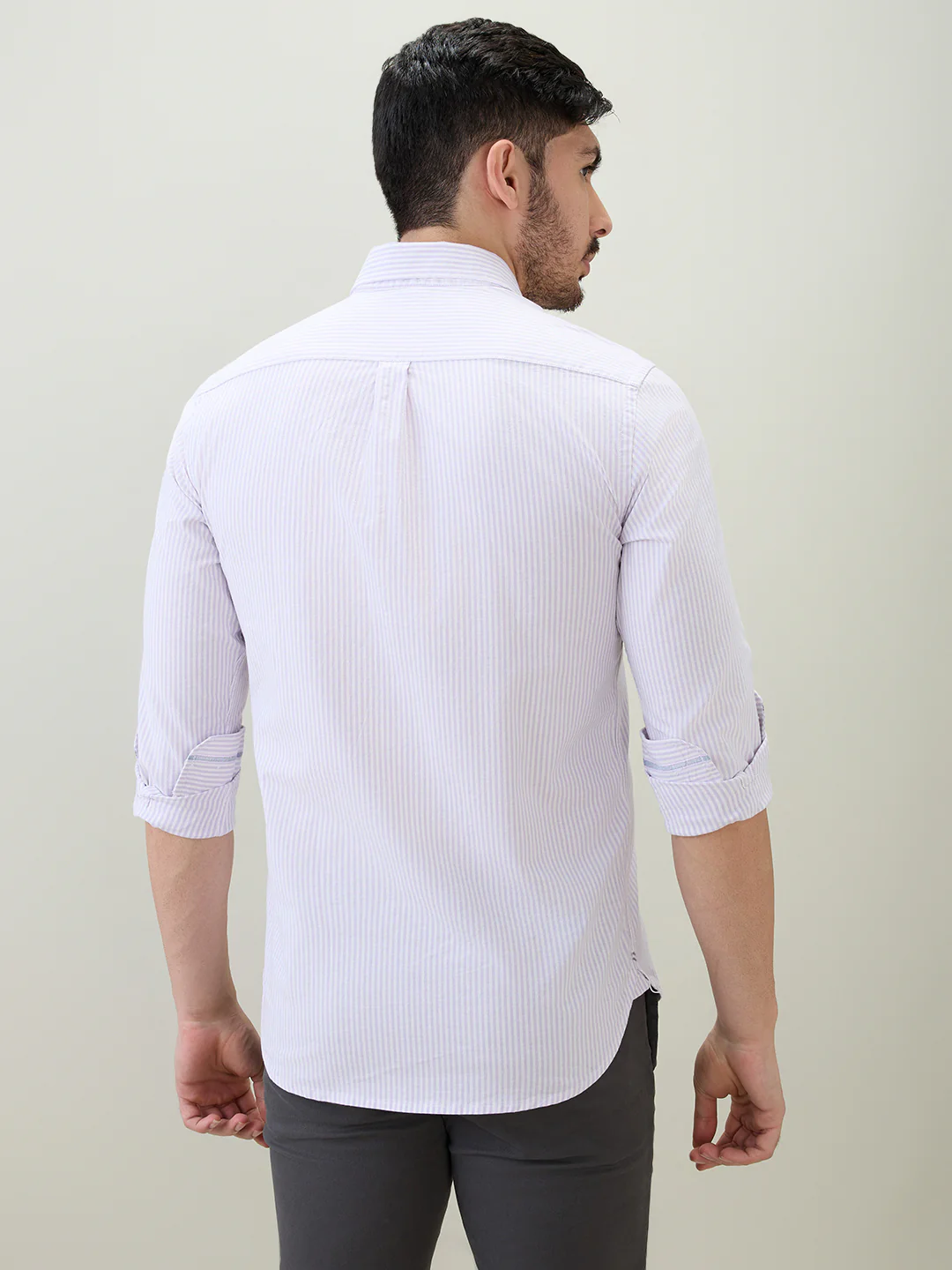 Colorplus Men Purple Stripe Slim Fit Cotton Blend Casual Shirt - Image 4