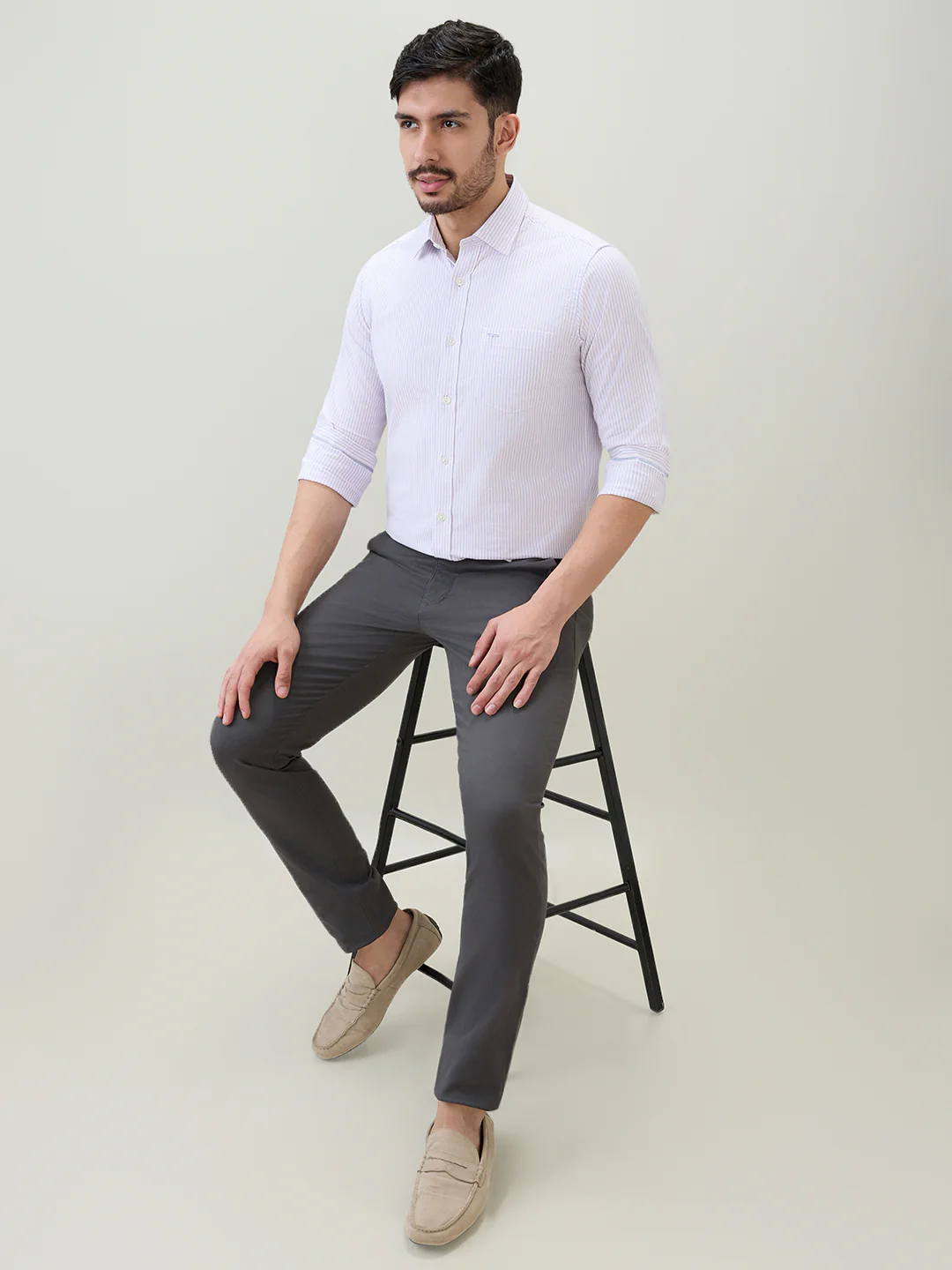 Colorplus Men Purple Stripe Slim Fit Cotton Blend Casual Shirt - Image 6