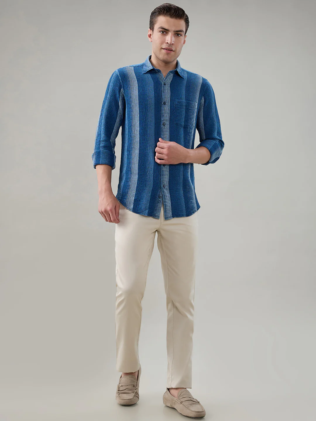 Colorplus Men Purple Stripe Slim Fit Cotton Shirt - Image 5