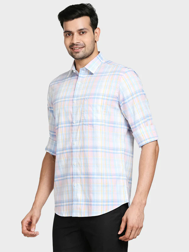 Colorplus Men Red Checkered Tailored Fit Full Sleeve Spread Collar Shirt - Image 3