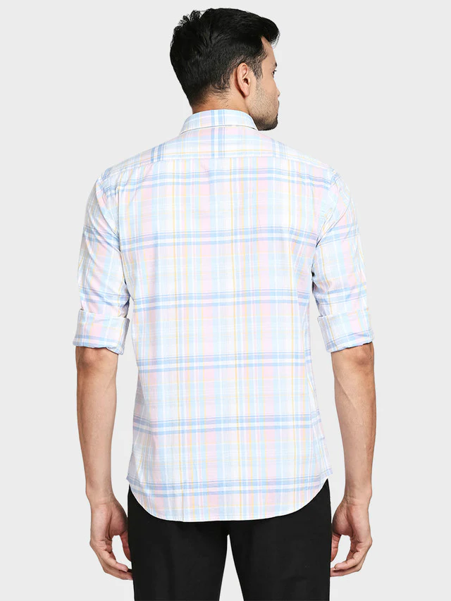 Colorplus Men Red Checkered Tailored Fit Full Sleeve Spread Collar Shirt - Image 4