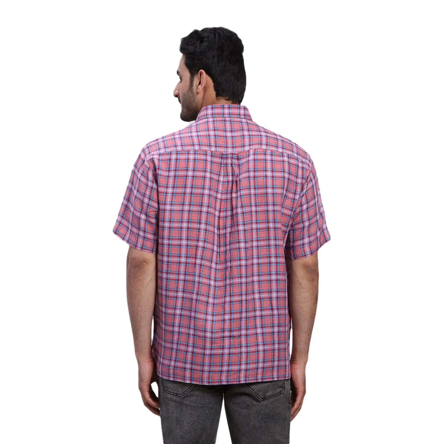 ColorPlus Men Red Checks Comfort Fit Linen Half Sleeve Shirt - Image 4