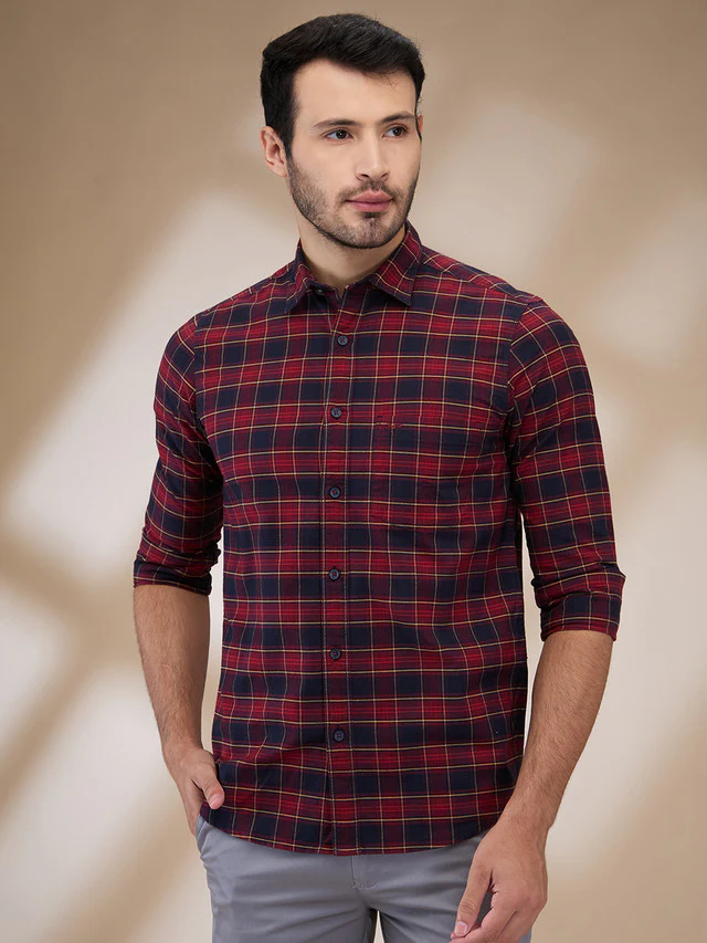 Colorplus Men Red Checks Regular Fit Cotton Casual Shirt