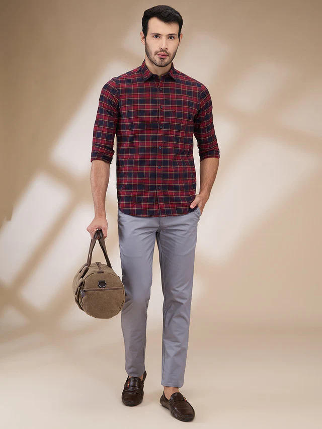 Colorplus Men Red Checks Regular Fit Cotton Casual Shirt - Image 2