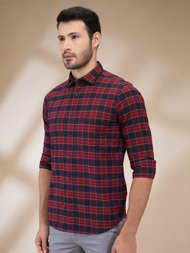 Colorplus Men Red Checks Regular Fit Cotton Casual Shirt - Image 3