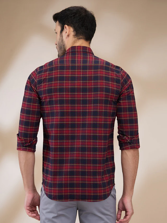 Colorplus Men Red Checks Regular Fit Cotton Casual Shirt - Image 4